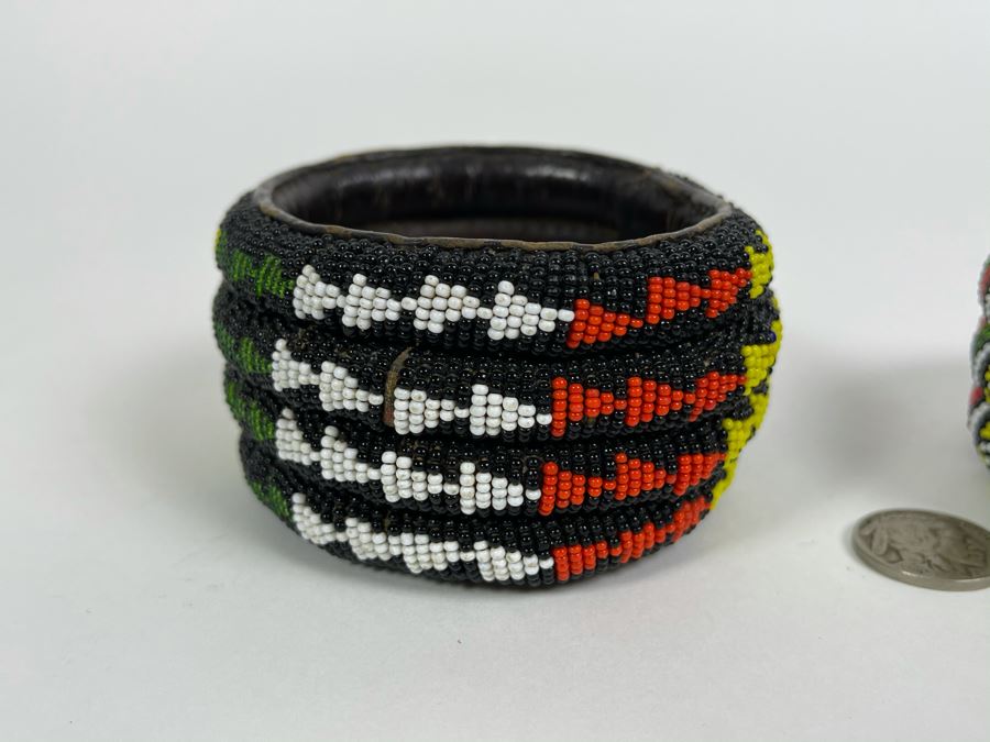 Pair Of Vintage African Beaded Cuff Bracelets [Photo 10]
