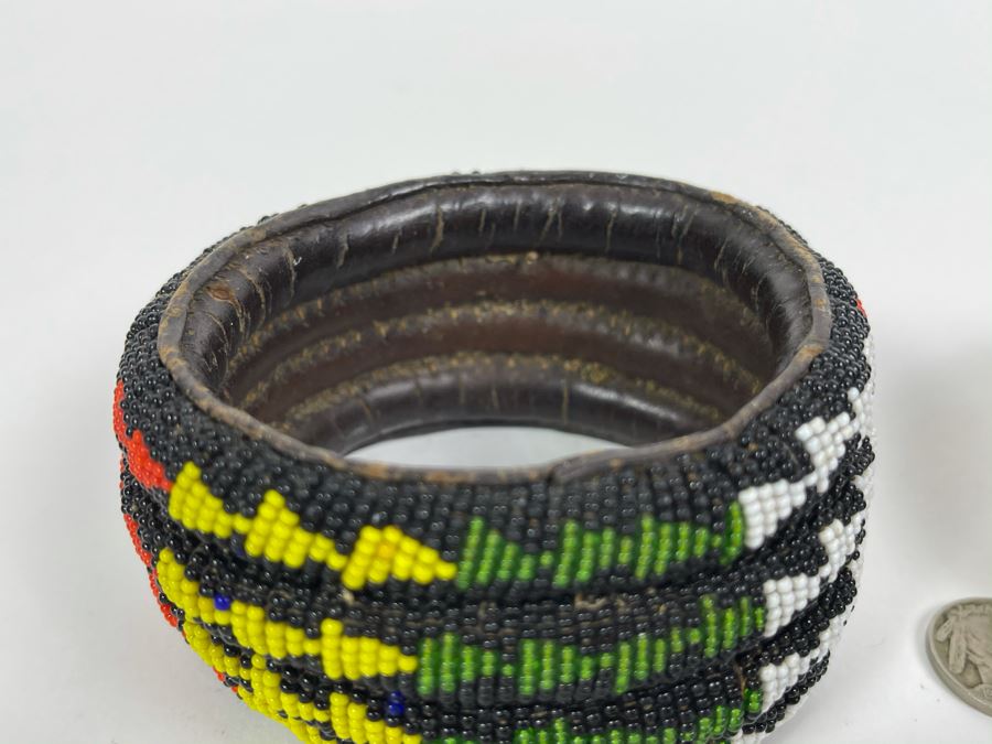 Pair Of Vintage African Beaded Cuff Bracelets [Photo 12]