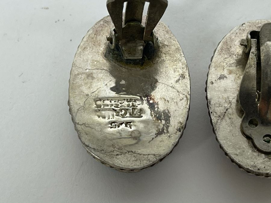 Pair Of Sterling Silver Turquoise Clip-On Earrings 24.3g [Photo 6]