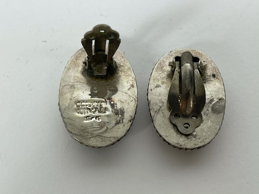 Pair Of Sterling Silver Turquoise Clip-On Earrings 24.3g [Photo 5]