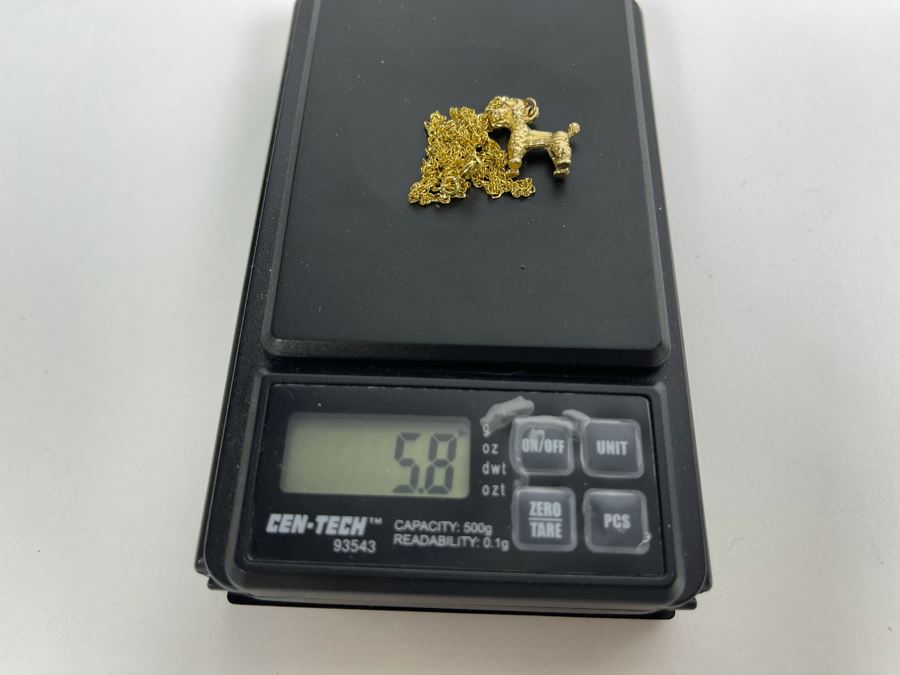 14K Gold Poodle Pendant With 14K Gold Italian Chain Necklace 5.8g [Photo 10]