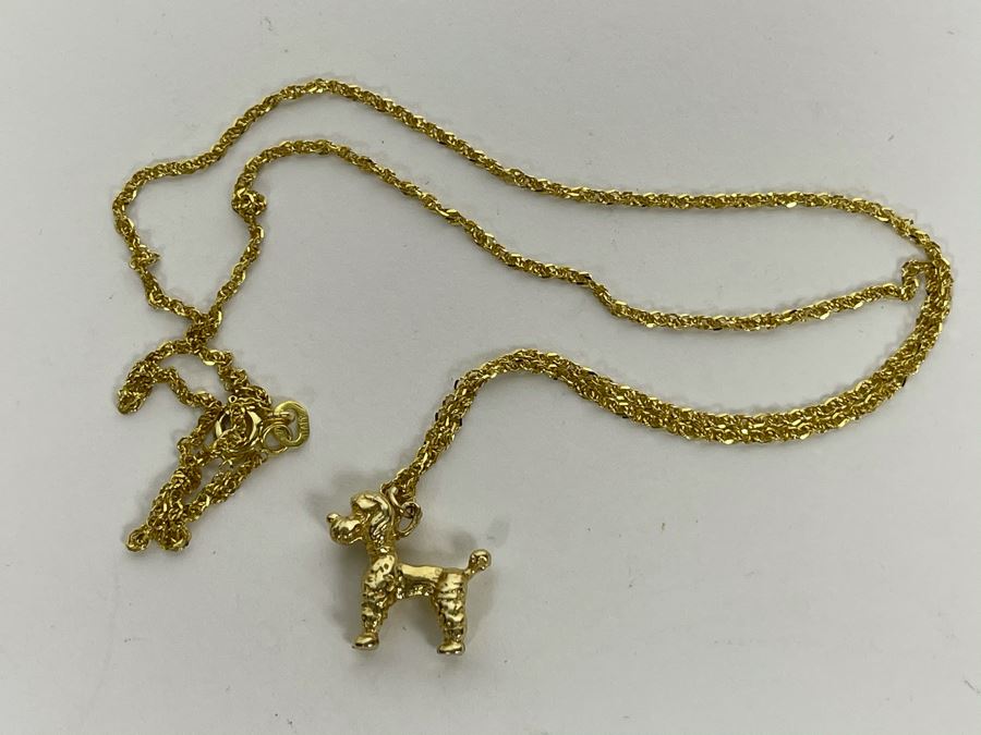 14K Gold Poodle Pendant With 14K Gold Italian Chain Necklace 5.8g [Photo 11]