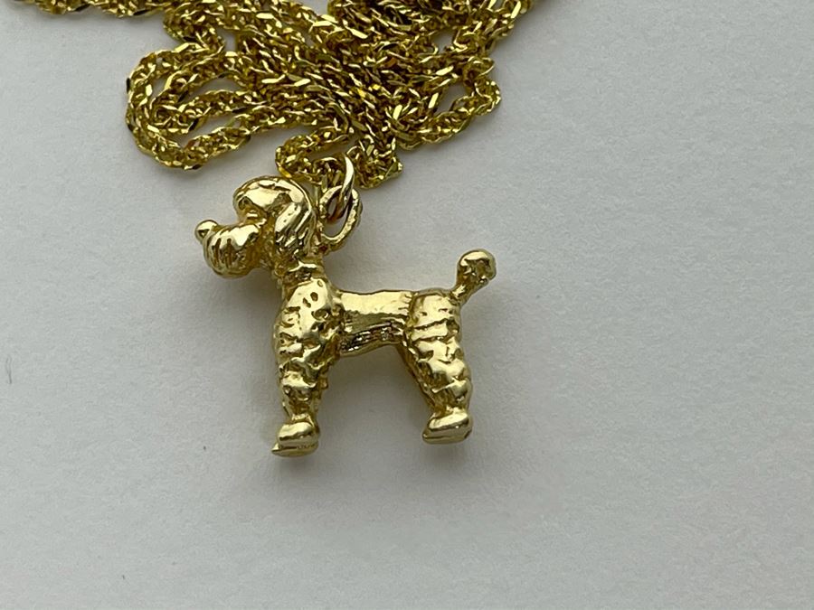 14K Gold Poodle Pendant With 14K Gold Italian Chain Necklace 5.8g