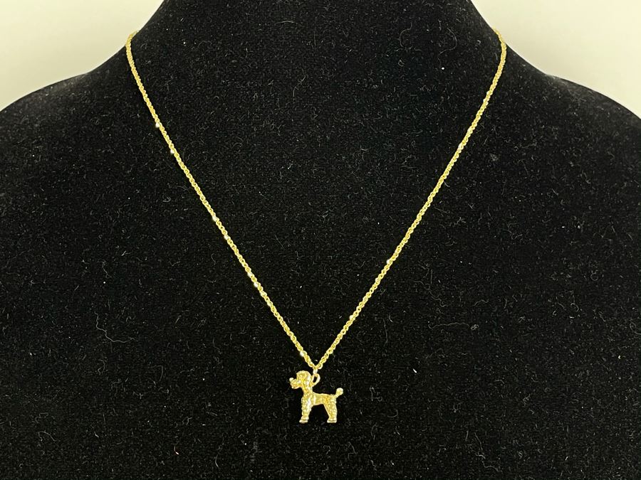 14K Gold Poodle Pendant With 14K Gold Italian Chain Necklace 5.8g [Photo 2]