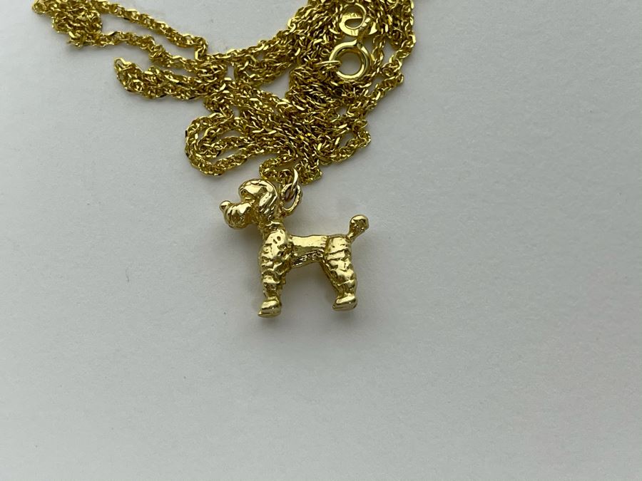 14K Gold Poodle Pendant With 14K Gold Italian Chain Necklace 5.8g