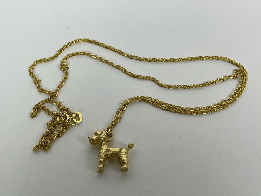 14K Gold Poodle Pendant With 14K Gold Italian Chain Necklace 5.8g [Photo 12]