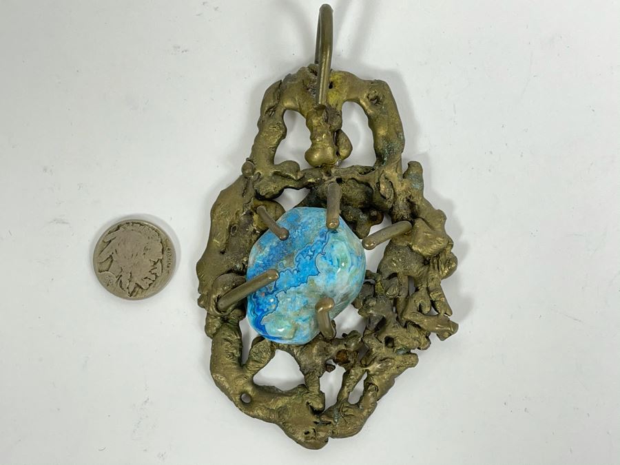 Statement Brass Pendant With Large Turquoise Nugget 133g [Photo 1]