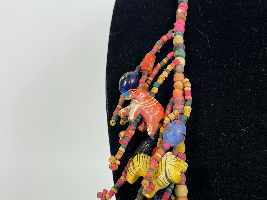 Large Ethnic Folk Art Hand Painted Animals 40' Necklace [Photo 7]
