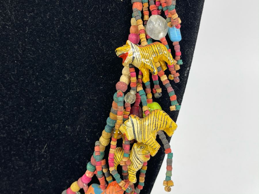 Large Ethnic Folk Art Hand Painted Animals 40' Necklace [Photo 5]