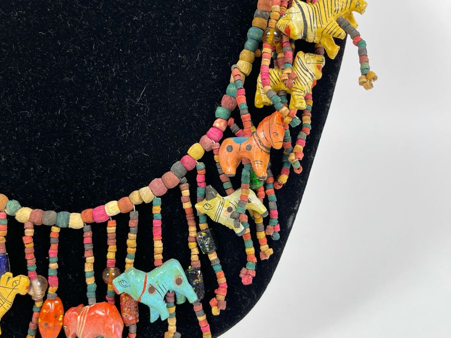 Large Ethnic Folk Art Hand Painted Animals 40' Necklace [Photo 4]