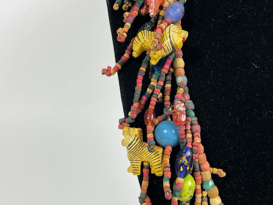 Large Ethnic Folk Art Hand Painted Animals 40' Necklace [Photo 8]