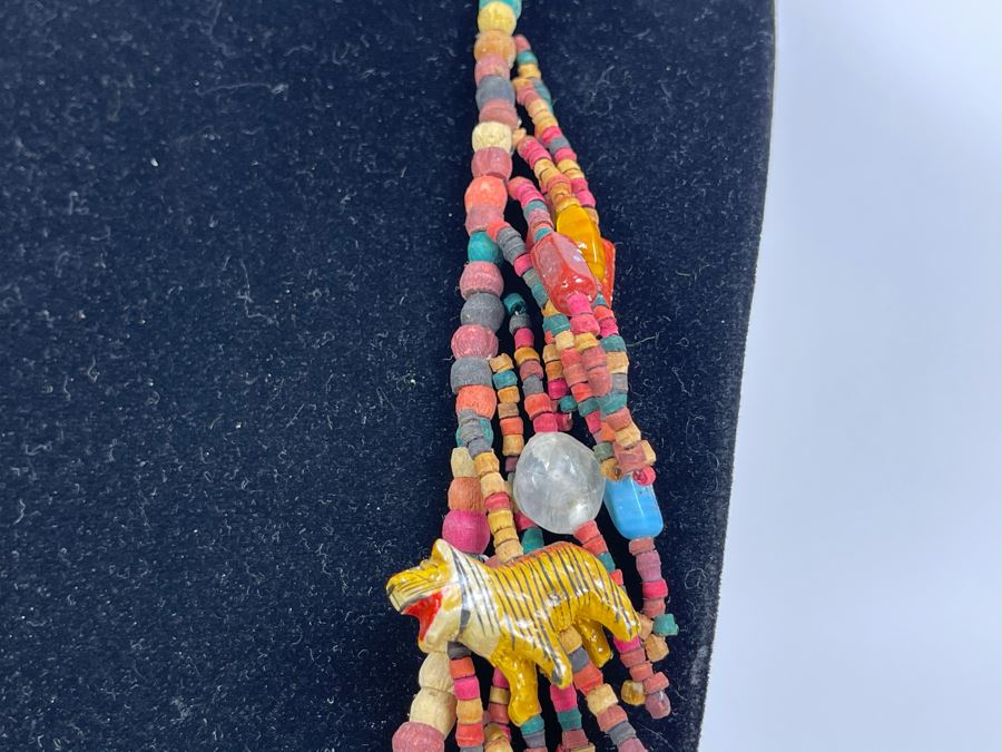 Large Ethnic Folk Art Hand Painted Animals 40' Necklace [Photo 6]