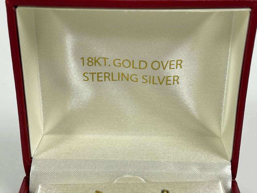 18K Gold Over Silver Ruby And Diamond Earrings 2g [Photo 5]