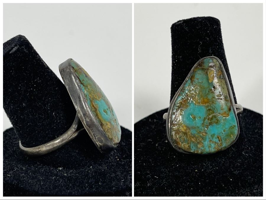Vintage Sterling Silver Turquoise Ring Size 8.5 4.7g [Photo 1]