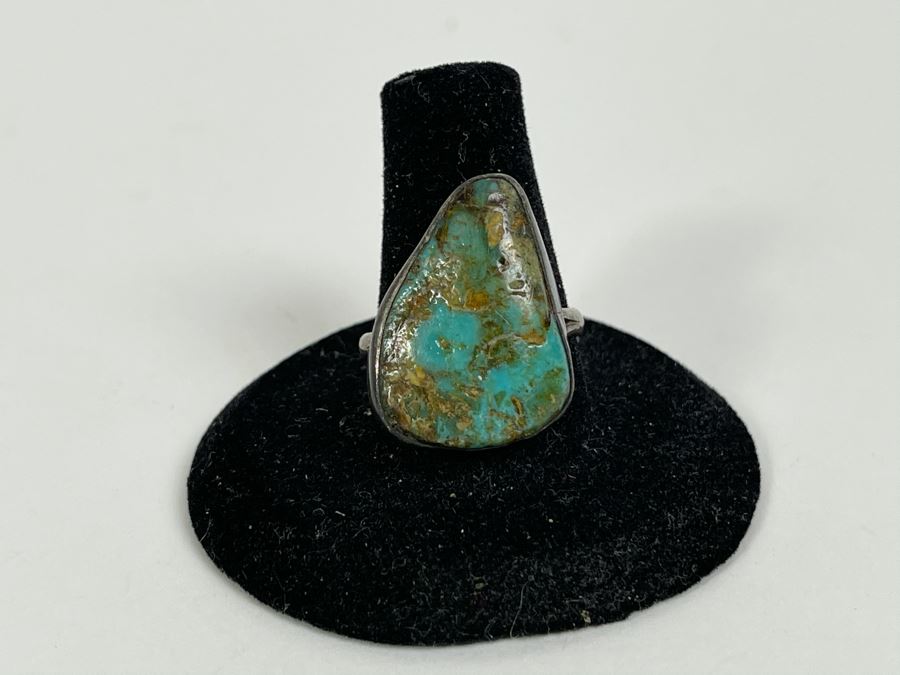 Vintage Sterling Silver Turquoise Ring Size 8.5 4.7g [Photo 2]