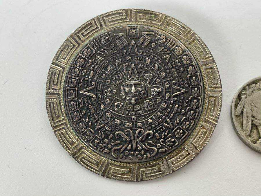 Vintage Sterling Silver Repousse Mexican Pendant Brooch Pin 15.8g [Photo 4]