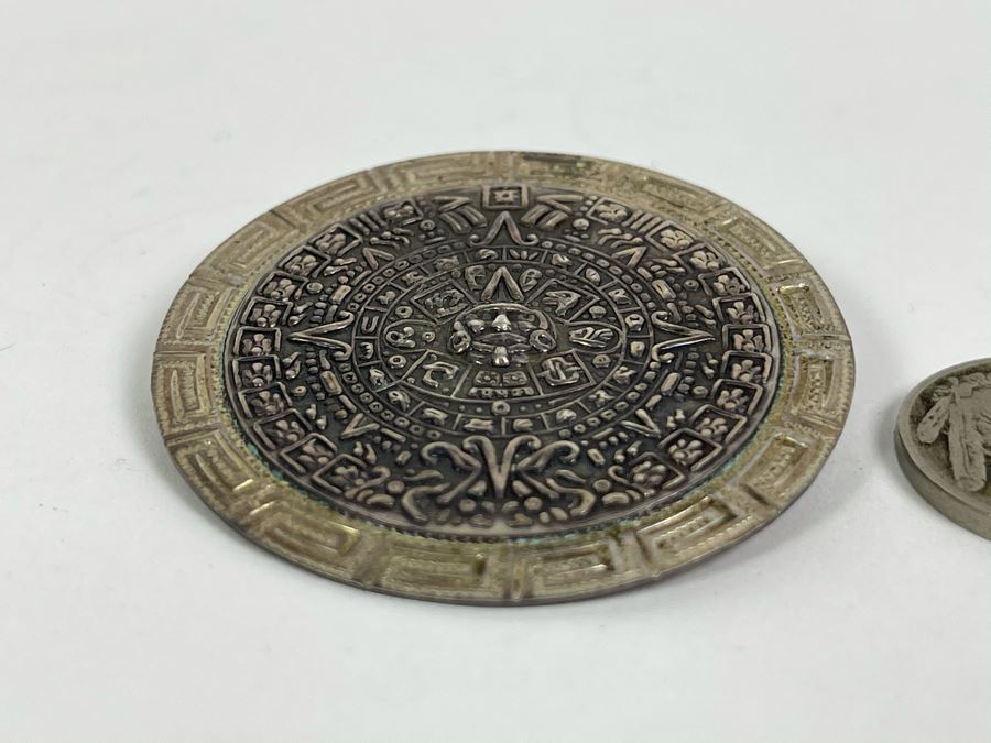 Vintage Sterling Silver Repousse Mexican Pendant Brooch Pin 15.8g [Photo 5]