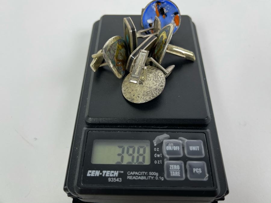 Three Pairs Of Men's Mid-Century Sterling Silver Cufflinks 39.8g [Photo 7]