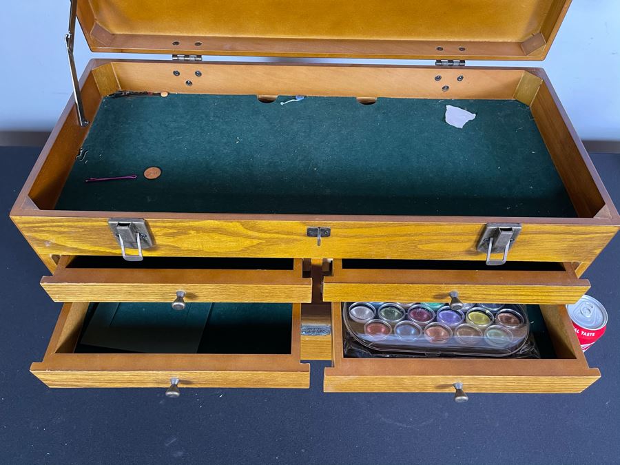 Thomas Museum Series Wooden Toolbox Jewelry Box Art Supply Box With Paints - See Photos 23W X 10D X 14.5H [Photo 7]