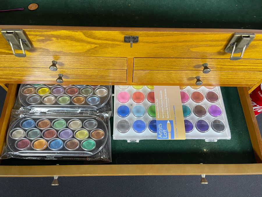 Thomas Museum Series Wooden Toolbox Jewelry Box Art Supply Box With Paints - See Photos 23W X 10D X 14.5H [Photo 9]