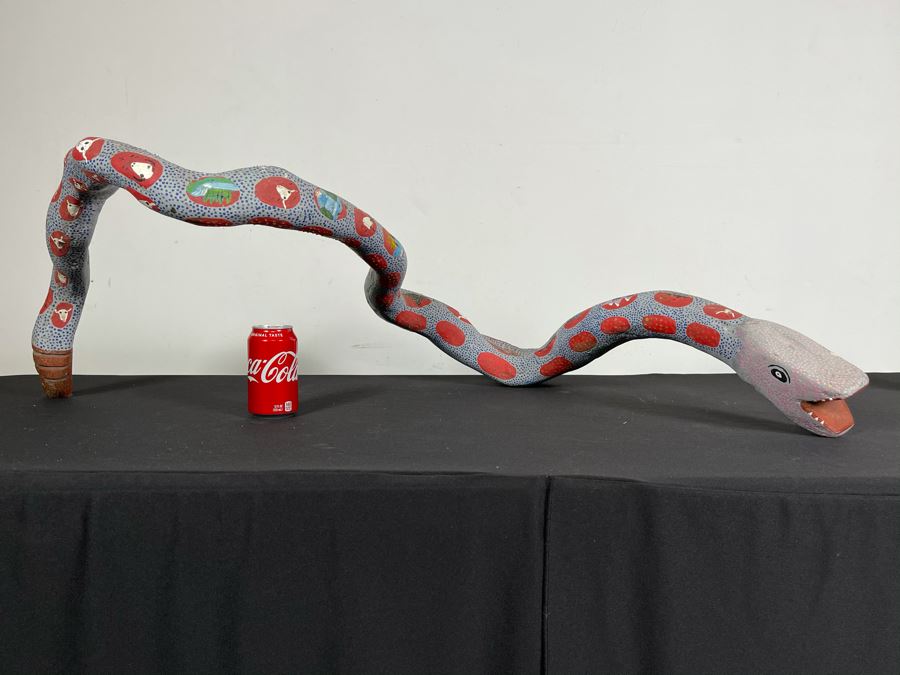 Large Hand Painted Mexican Organic Wooden Snake 46W X 22D X 14H [Photo 3]