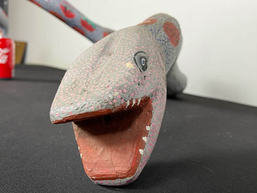 Large Hand Painted Mexican Organic Wooden Snake 46W X 22D X 14H [Photo 6]