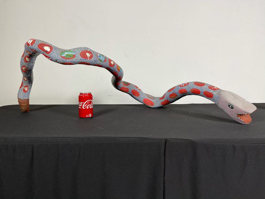 Large Hand Painted Mexican Organic Wooden Snake 46W X 22D X 14H [Photo 2]