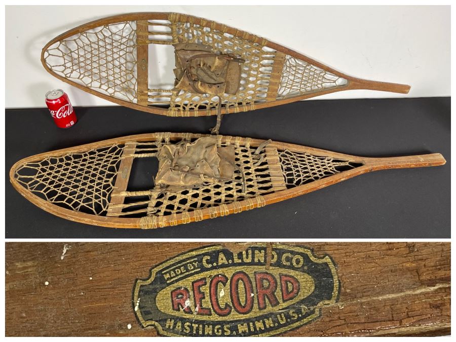 Pair Of Antique Snowshoes Made By C. A. Lund Co Record Hastings, MN 47W X 12.5H