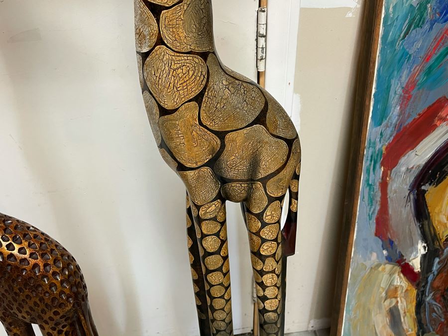Pair Of Tall Contemporary Giraffe Animal Figures Statues Decor (Light - Not Wooden) 75H And 60H [Photo 6]