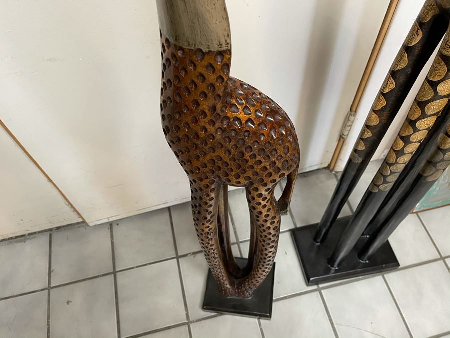 Pair Of Tall Contemporary Giraffe Animal Figures Statues Decor (Light - Not Wooden) 75H And 60H [Photo 8]