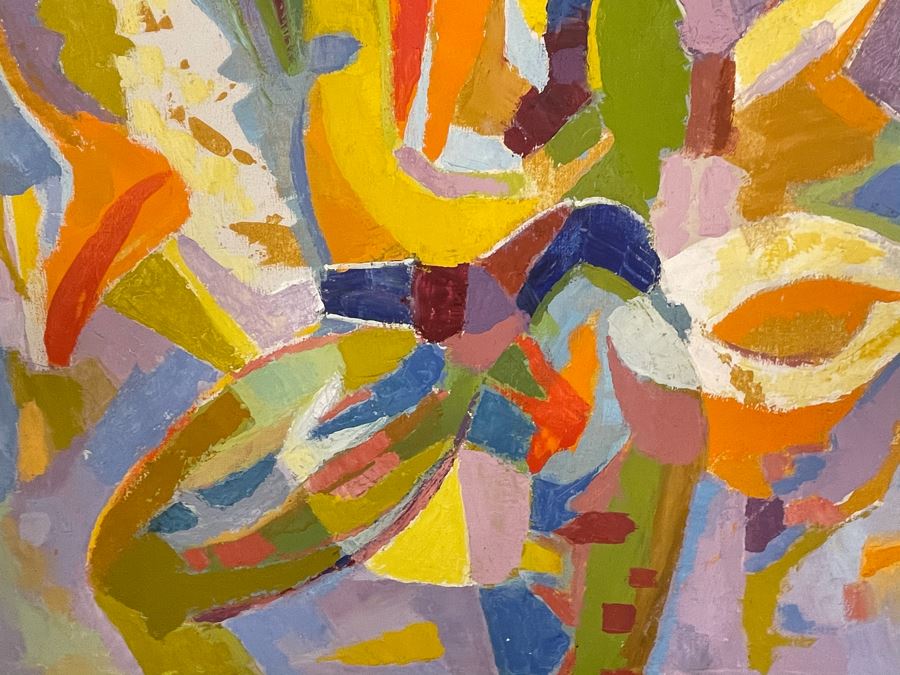 Original Fred Hocks (1886-1981) Painting On Canvas Titled 'Harlequinesque' 36 X 50 (Ferdinand Hocks) - Painting Featured In The 1976 Retrospective Work At The San Diego Museum Of Art (Gallery Tag On Back Of Painting) [Photo 12]