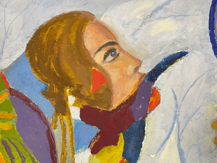 Original Fred Hocks (1886-1981) Painting On Canvas Titled 'Harlequinesque' 36 X 50 (Ferdinand Hocks) - Painting Featured In The 1976 Retrospective Work At The San Diego Museum Of Art (Gallery Tag On Back Of Painting) [Photo 6]