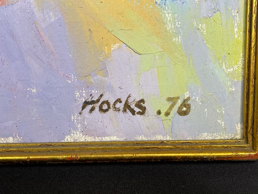 Original Fred Hocks (1886-1981) Painting On Canvas Titled 'Harlequinesque' 36 X 50 (Ferdinand Hocks) - Painting Featured In The 1976 Retrospective Work At The San Diego Museum Of Art (Gallery Tag On Back Of Painting) [Photo 13]