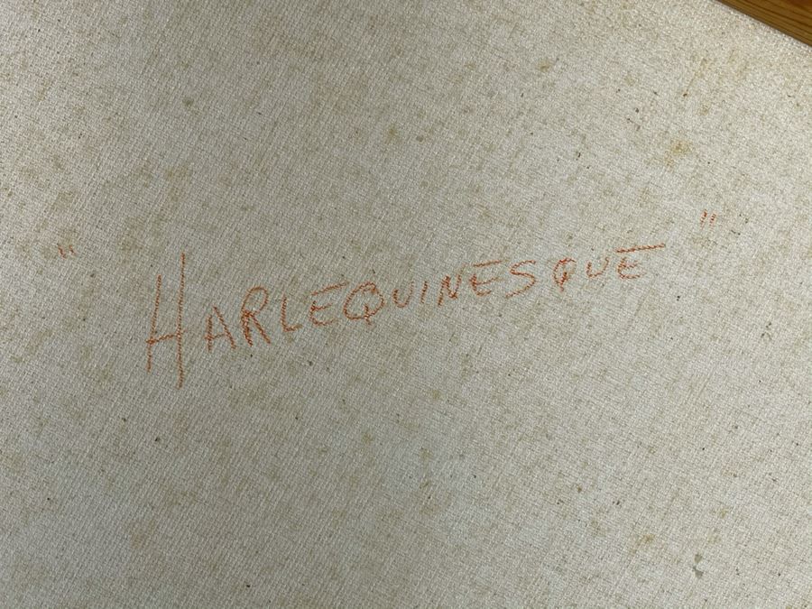 Original Fred Hocks (1886-1981) Painting On Canvas Titled 'Harlequinesque' 36 X 50 (Ferdinand Hocks) - Painting Featured In The 1976 Retrospective Work At The San Diego Museum Of Art (Gallery Tag On Back Of Painting) [Photo 19]