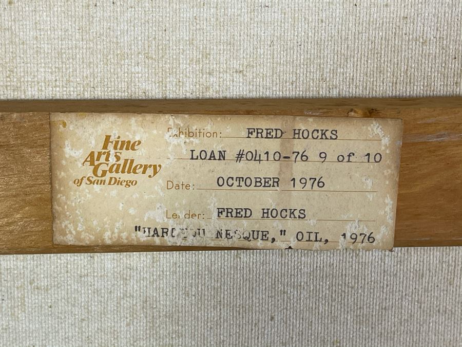 Original Fred Hocks (1886-1981) Painting On Canvas Titled 'Harlequinesque' 36 X 50 (Ferdinand Hocks) - Painting Featured In The 1976 Retrospective Work At The San Diego Museum Of Art (Gallery Tag On Back Of Painting) [Photo 17]