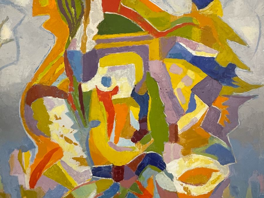 Original Fred Hocks (1886-1981) Painting On Canvas Titled 'Harlequinesque' 36 X 50 (Ferdinand Hocks) - Painting Featured In The 1976 Retrospective Work At The San Diego Museum Of Art (Gallery Tag On Back Of Painting) [Photo 9]