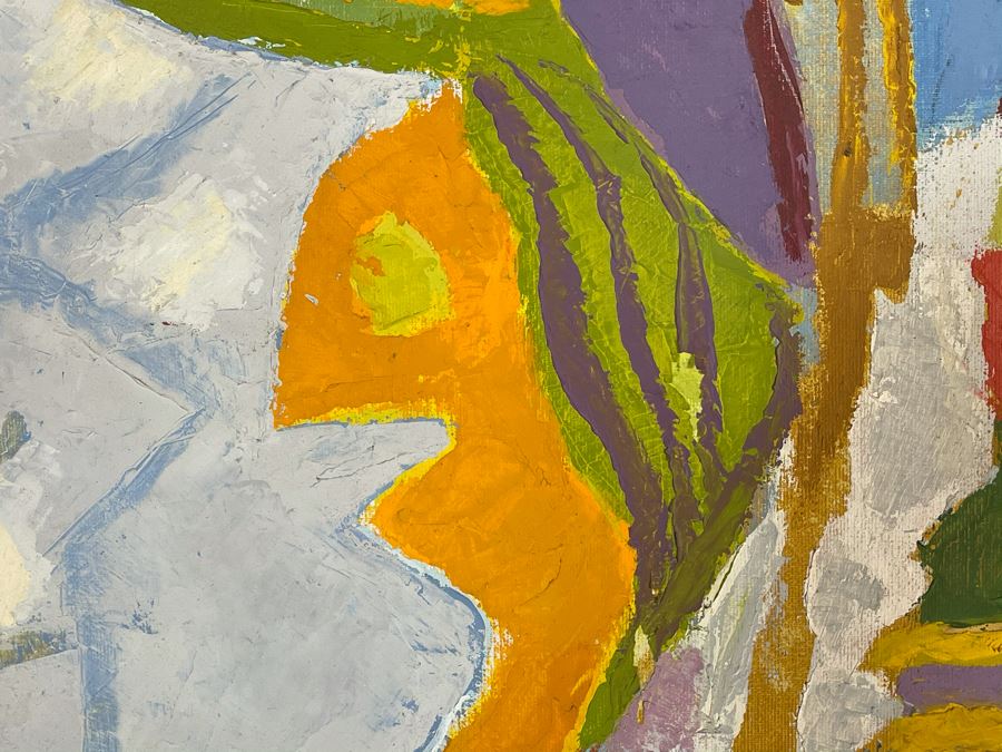 Original Fred Hocks (1886-1981) Painting On Canvas Titled 'Harlequinesque' 36 X 50 (Ferdinand Hocks) - Painting Featured In The 1976 Retrospective Work At The San Diego Museum Of Art (Gallery Tag On Back Of Painting) [Photo 14]