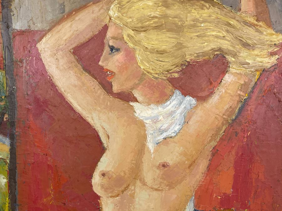 Original Mid-Century Nude Painting On Canvas Unsigned Attributed To Fred Hocks (Client Was Friends With Artist) 30W X 40H [Photo 5]