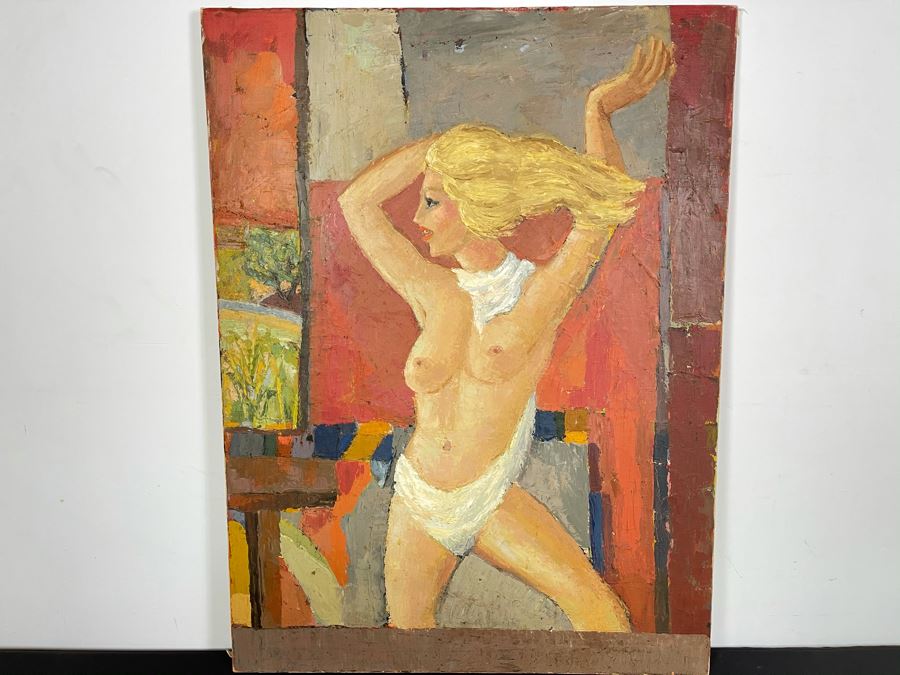 Original Mid-Century Nude Painting On Canvas Unsigned Attributed To Fred Hocks (Client Was Friends With Artist) 30W X 40H