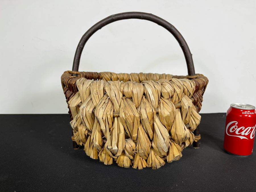 Vintage Woven Basket With Tree Branch Handle 14W X 14H [Photo 2]