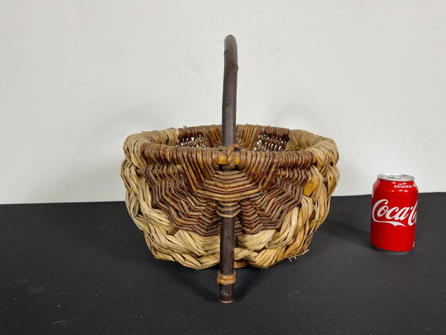 Vintage Woven Basket With Tree Branch Handle 14W X 14H [Photo 4]