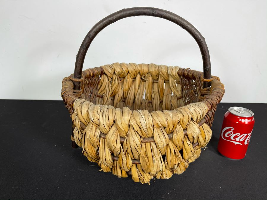 Vintage Woven Basket With Tree Branch Handle 14W X 14H [Photo 6]