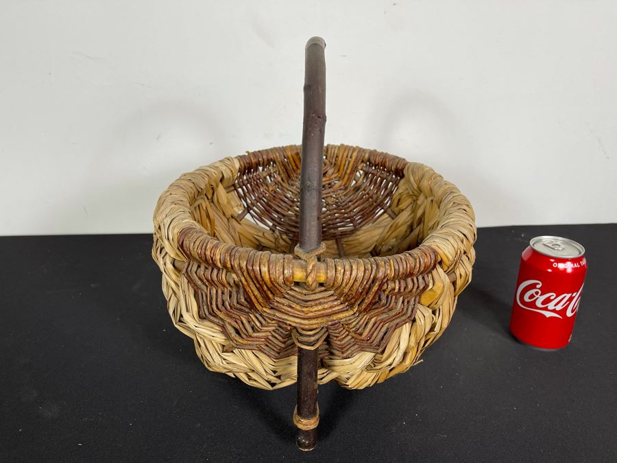 Vintage Woven Basket With Tree Branch Handle 14W X 14H [Photo 5]