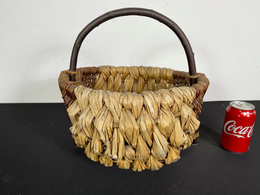 Vintage Woven Basket With Tree Branch Handle 14W X 14H [Photo 3]