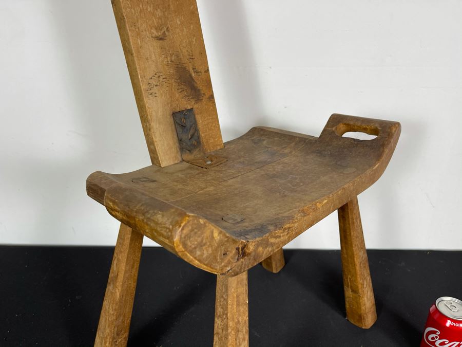 Antique Wooden Birthing Chair (Chair Has Been Repaired With Steel Bar Attaching Back To Seat) 18.5W X 11D X 40H [Photo 5]