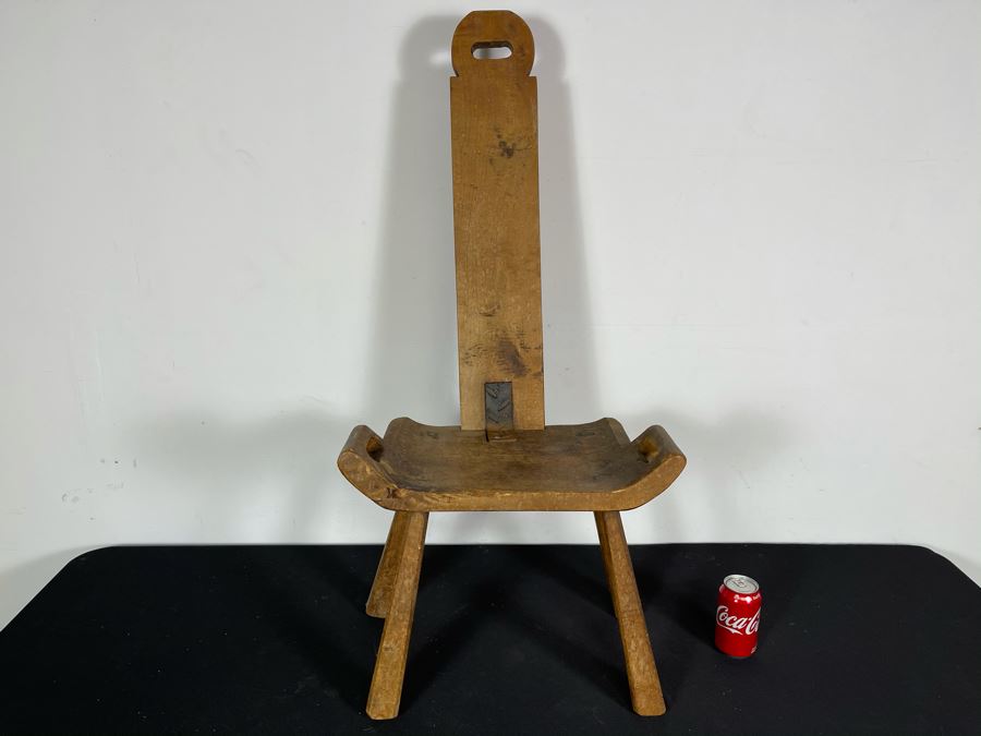 Antique Wooden Birthing Chair (Chair Has Been Repaired With Steel Bar Attaching Back To Seat) 18.5W X 11D X 40H [Photo 2]