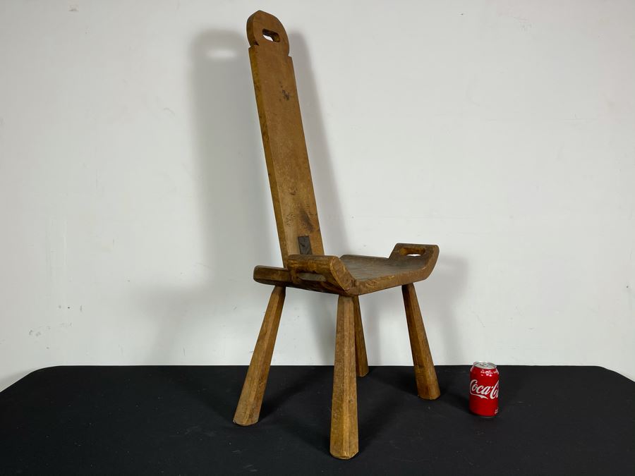 Antique Wooden Birthing Chair (Chair Has Been Repaired With Steel Bar Attaching Back To Seat) 18.5W X 11D X 40H [Photo 4]