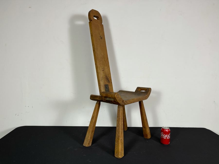 Antique Wooden Birthing Chair (Chair Has Been Repaired With Steel Bar Attaching Back To Seat) 18.5W X 11D X 40H [Photo 3]