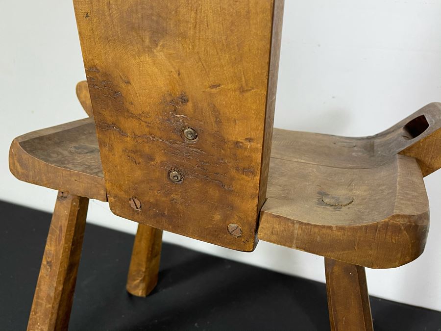 Antique Wooden Birthing Chair (Chair Has Been Repaired With Steel Bar Attaching Back To Seat) 18.5W X 11D X 40H [Photo 10]