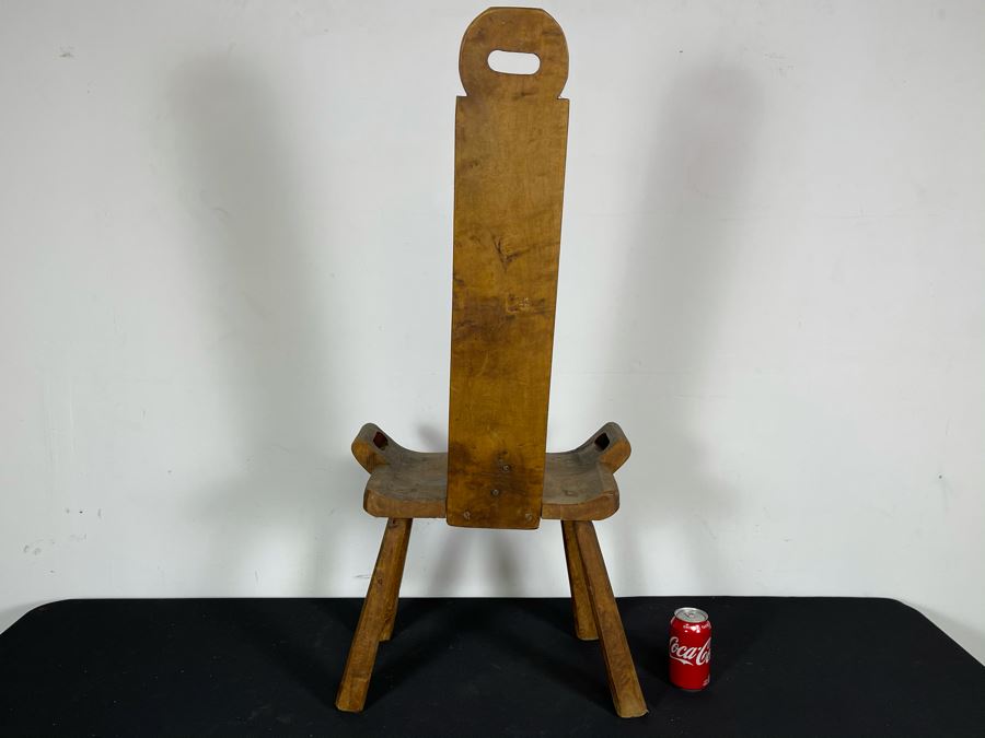 Antique Wooden Birthing Chair (Chair Has Been Repaired With Steel Bar Attaching Back To Seat) 18.5W X 11D X 40H [Photo 9]